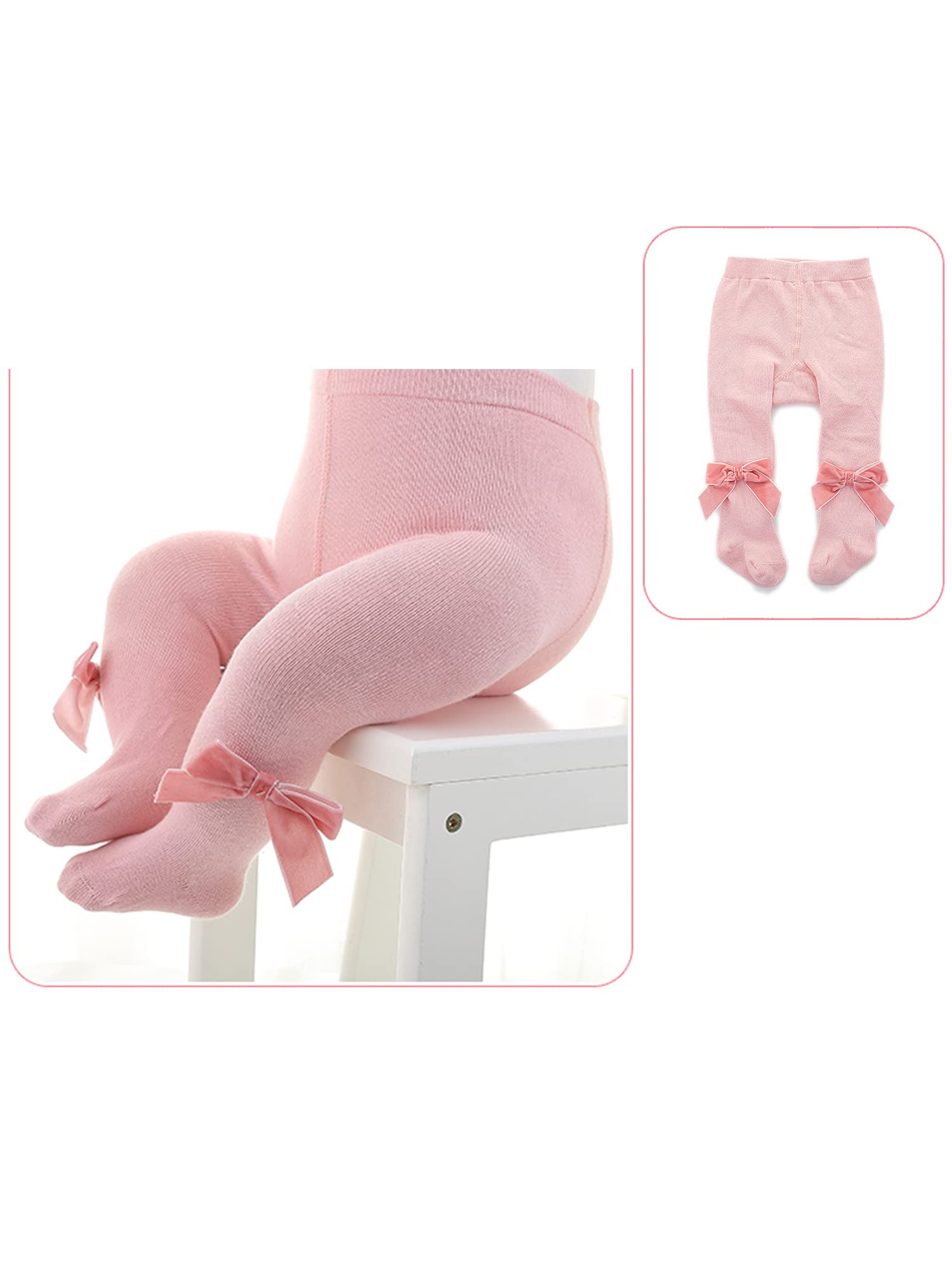 Baby Toddler Girls Tights Rib Knit Pantyhose with Velvet Bows Chritsmas Valentine's Day Leggings Pants Infant Stockings