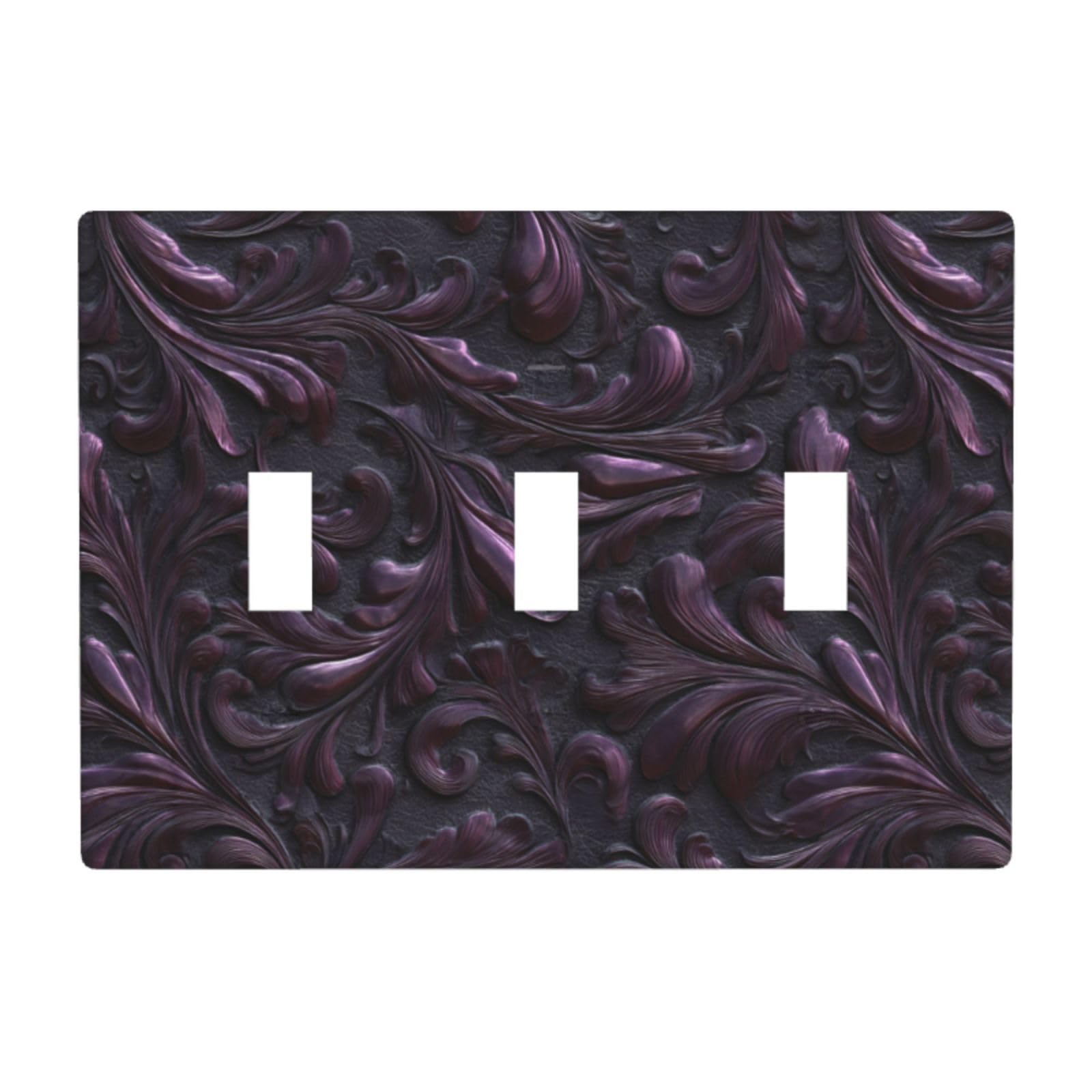 Deep Aubergine Metallic Foil with Organic Swirl Light Switch Covers 3 Gang Triple Toggle Wall Plate Switchplate Electrical Faceplate for Bathroom Kitchen Bedroom Decor
