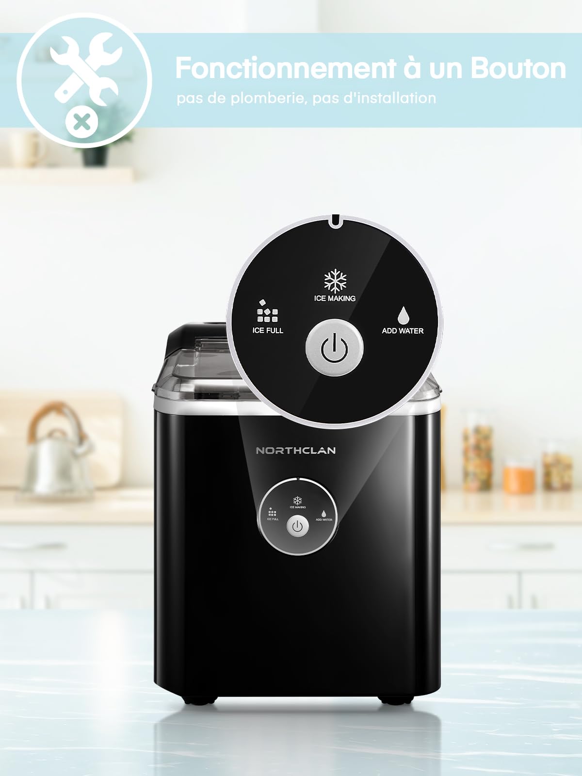 Machine à glaçons 14kg en 24h, 9 glaçons en 6 minutes, silencieux sous 40dB, affichage LED, facile à nettoyer, pelle et panier, sans installation, sur comptoir, pour la maison/cuisine (Gris foncé)