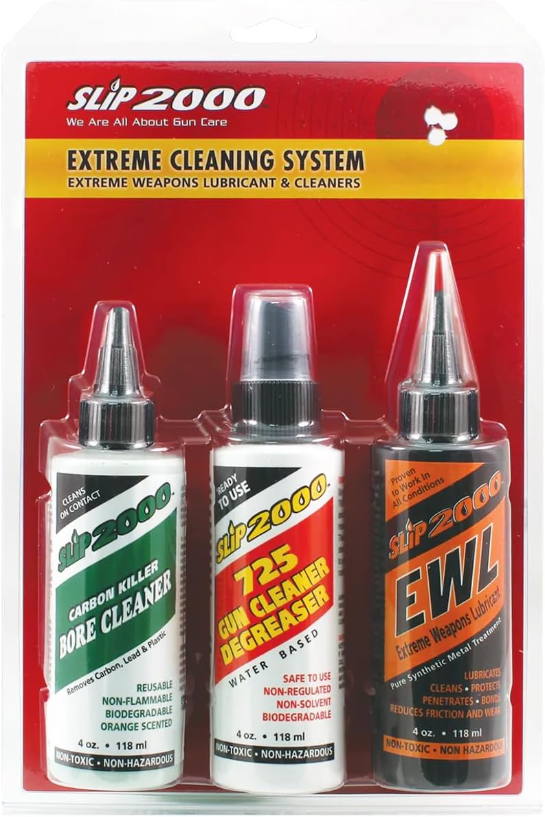 Slip2000 Extreme Cleaning System Combo Pack, Contans Extreme Weapons Lubricant (EWL), 725 Gun Cleaner and Carbon Killer Bore Cleaner, 4oz Each Bottle