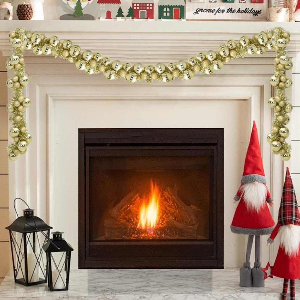 Weihnachtskugelgirlande Gold 186 cm aus Polystyrol für Innen und Außenbereich, leicht, faltbar und langlebig, festliche Dekoration für Wohnzimmer, Tür, Geländer und Advent