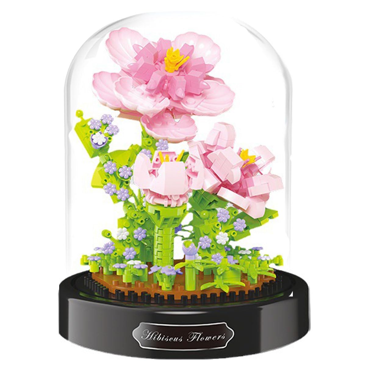 QINGMIAO Mini Rose Flower Bouquet Building Set, 543 Pcs Rose Flowers Plant Building Blocks Kit, with Dust Cover, Gifts for Birthday, Valentine's Day, Anniversary(Pink Hibiscus)