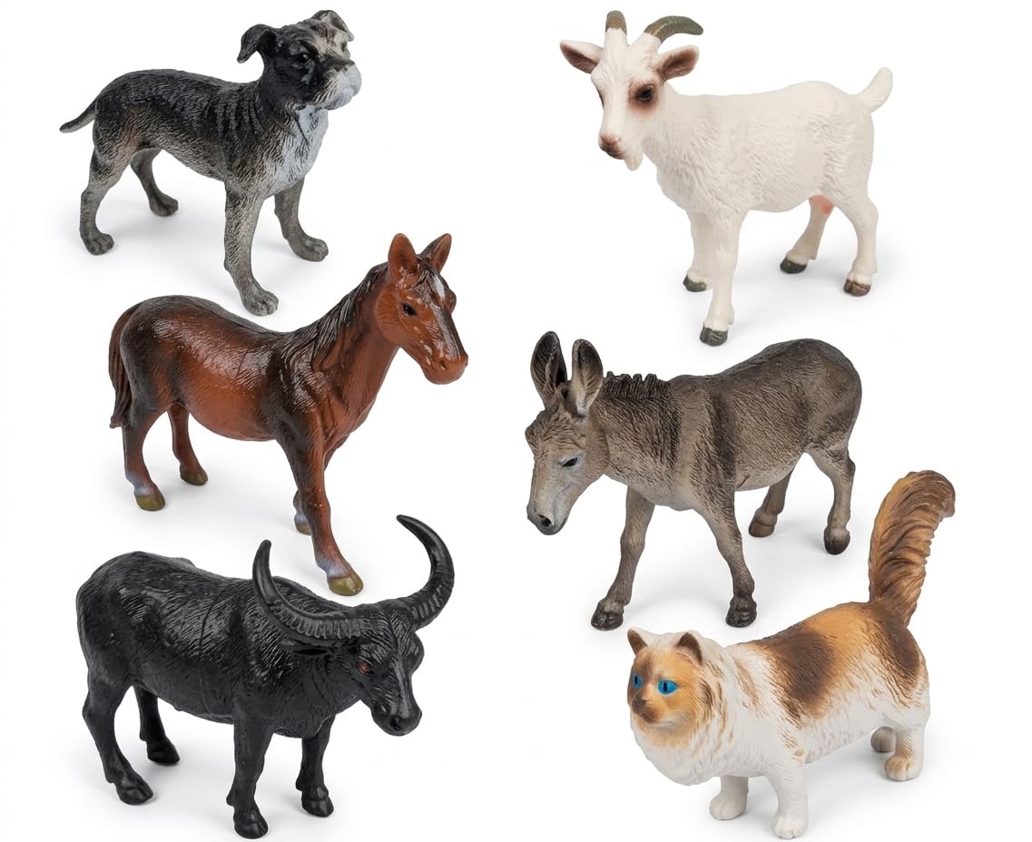 Mallexo Realistic Big Size Farm Animal Toys for Kids 2+ Years | 6PCs Pet Animals Action Figure Set | Domestic Animal Peacock, Horse, Dog, Cow, Hen etc Birthday Gifts for Children Jungle Animals-image-49