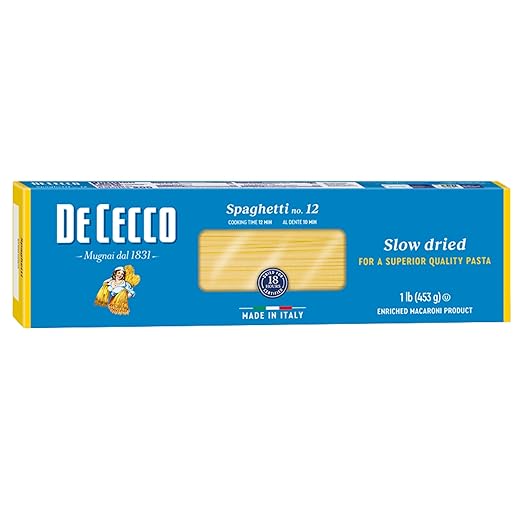De Cecco Spaghetti No. 12 Pasta, 16 Oz, Authentic, Slow Dried, Made with Durum Wheat, Versatile Pasta for Sauces & Recipes, Made in Italy