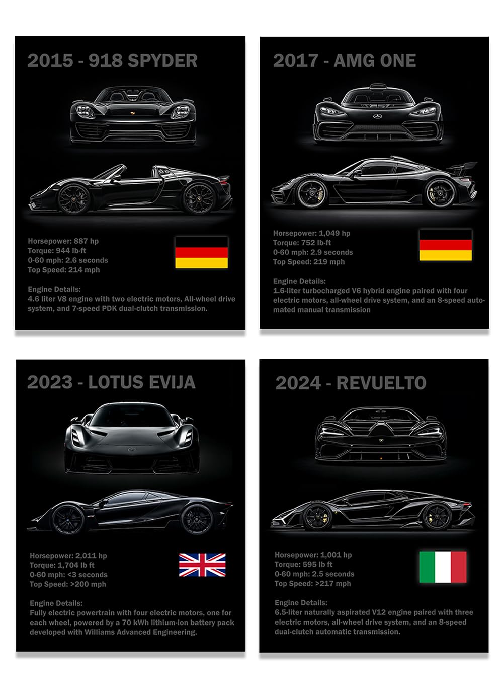 Amazon.com: Luxury Sports Cars 11x14 Set of 4 Unframed Poster