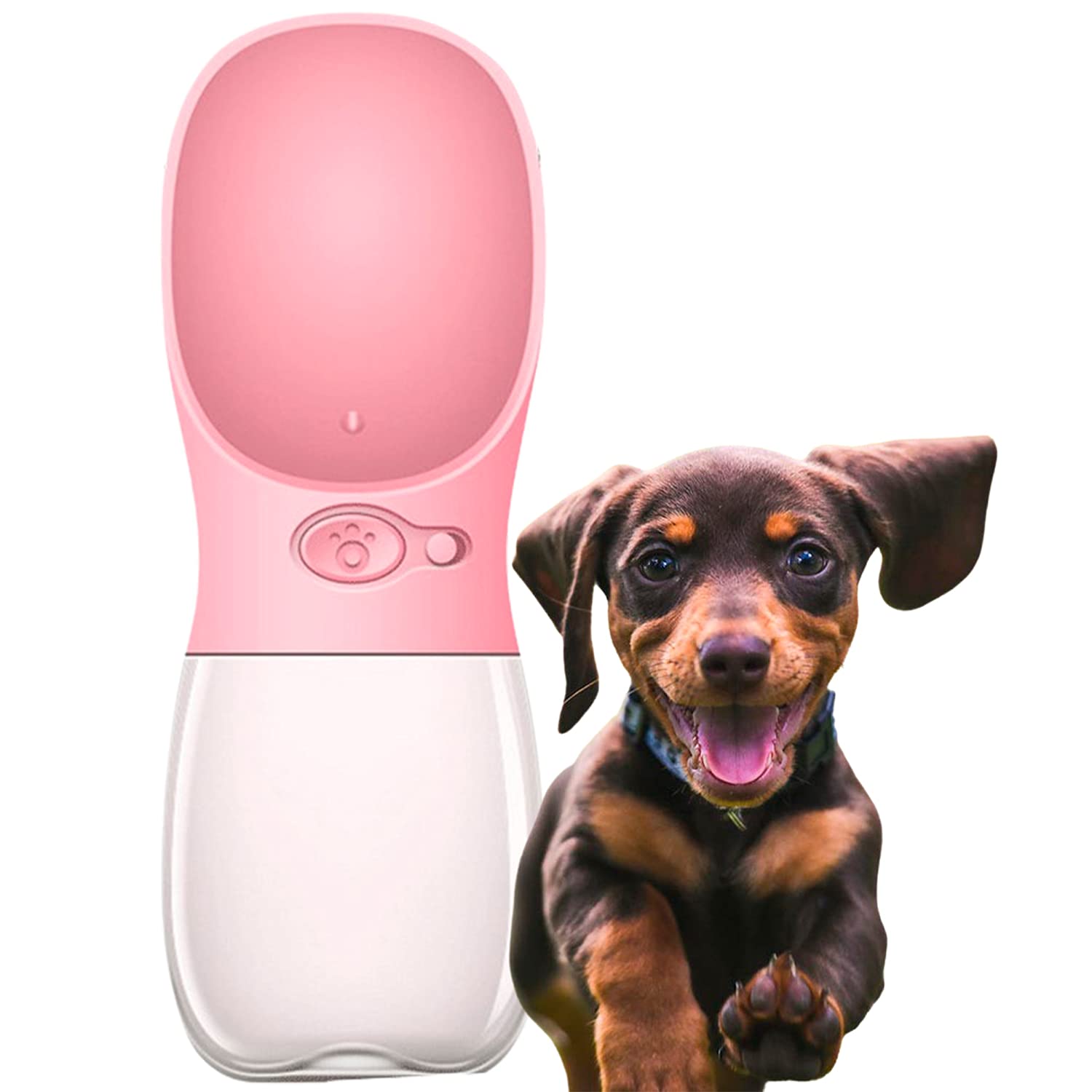 Edipets, Bebedero Perro Portatil, 350 ml, Antibacteriano, Botella Agua a Prueba de Fugas, Libre de BPA, Ideal para Las Actividades al Aire Libre (Rosa)