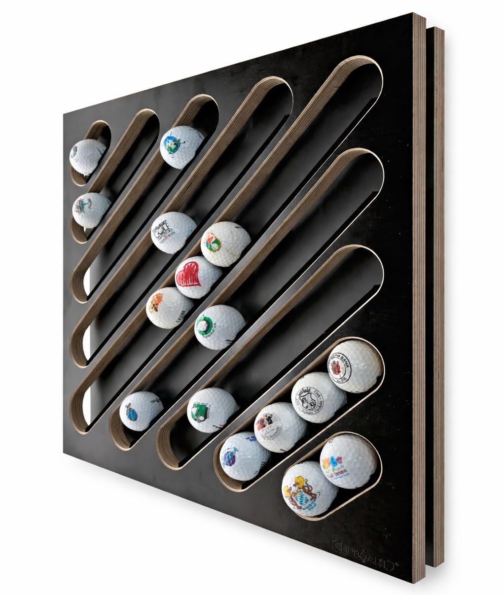 Golfball-Display Diagonal aus Holz – Wandhalterung für bis zu 56 Golfbälle – Design Golfballhalter – Made in Germany