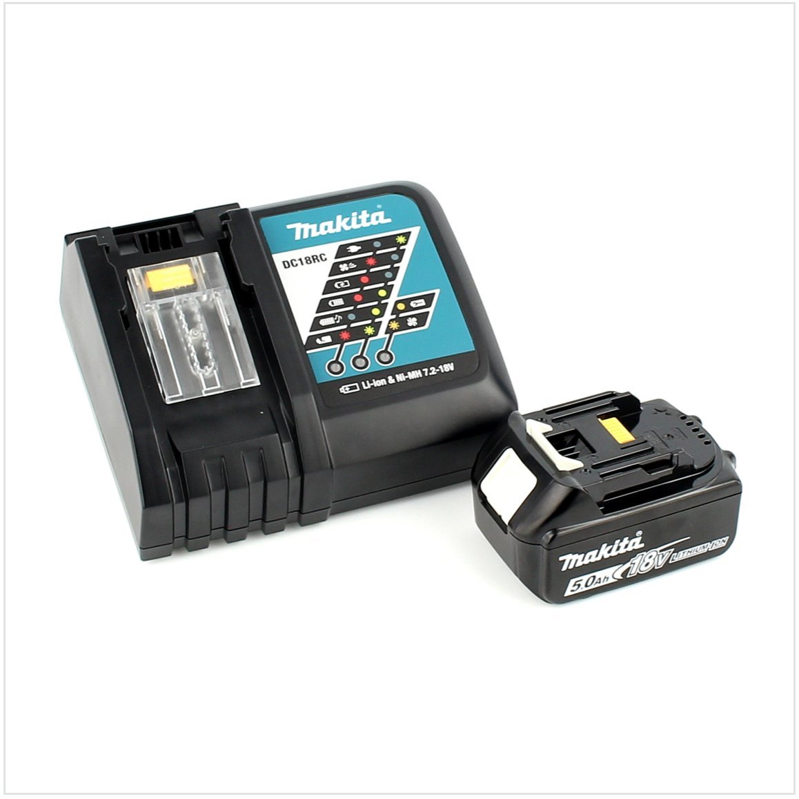 Makita DGA 504 RT1J - Amoladora angular con batería, 18 V, 125 mm, sin escobillas, 1 batería de 5,0 Ah, cargador y Makpac