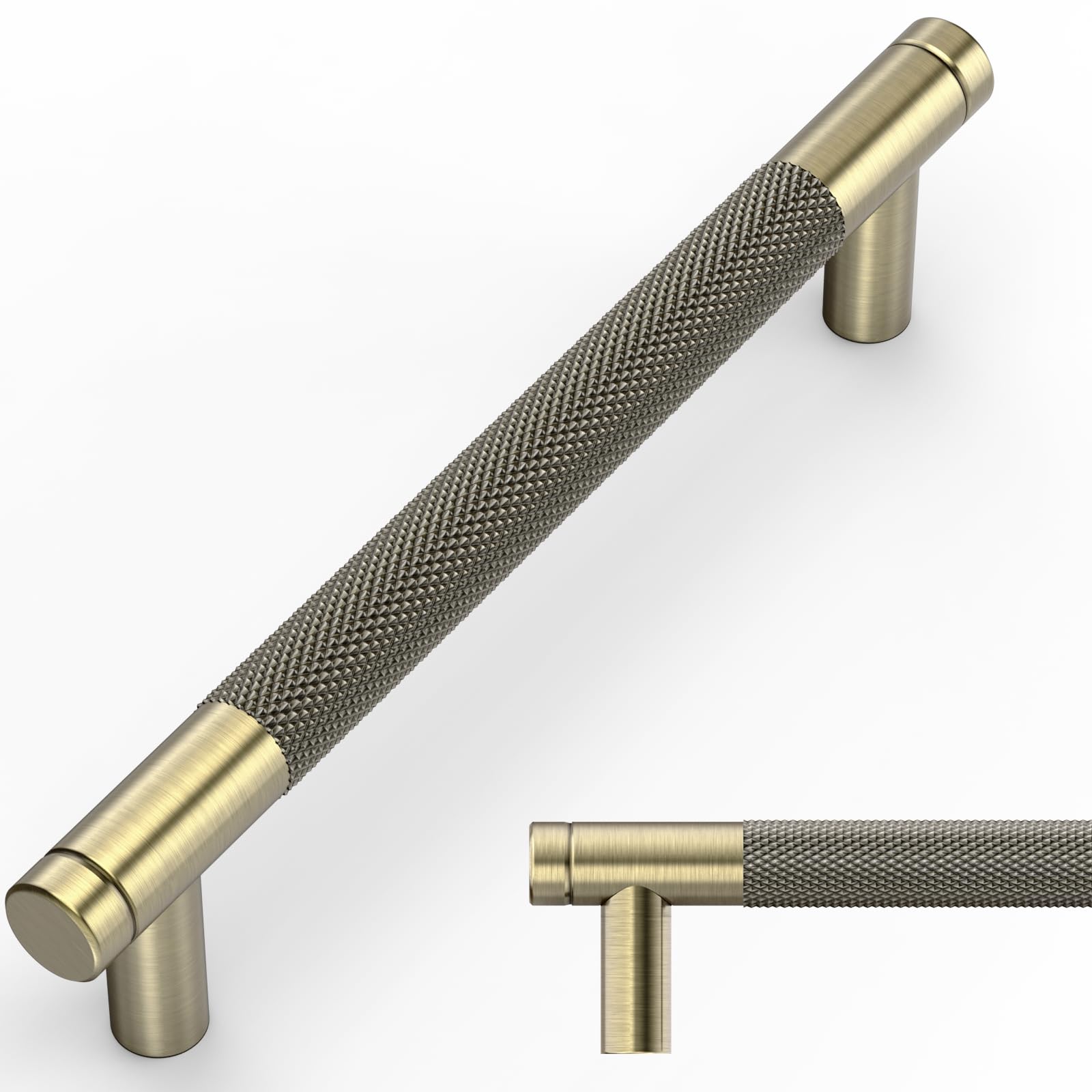 Amerdeco 10 Pack Brushed Antique Brass Knurled Cabinet Pulls 128mm Inch Center to Center Kitchen Cabinet Handles for Drawer Dresser, Cupboard and Wardrobe AM003