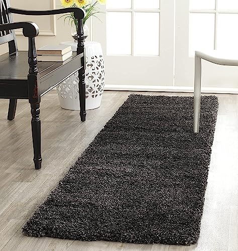 Image of Soft Plain Shaggy Rugs and Carpet for Bedroom Living Room 2x5 Feet Charcoal Color