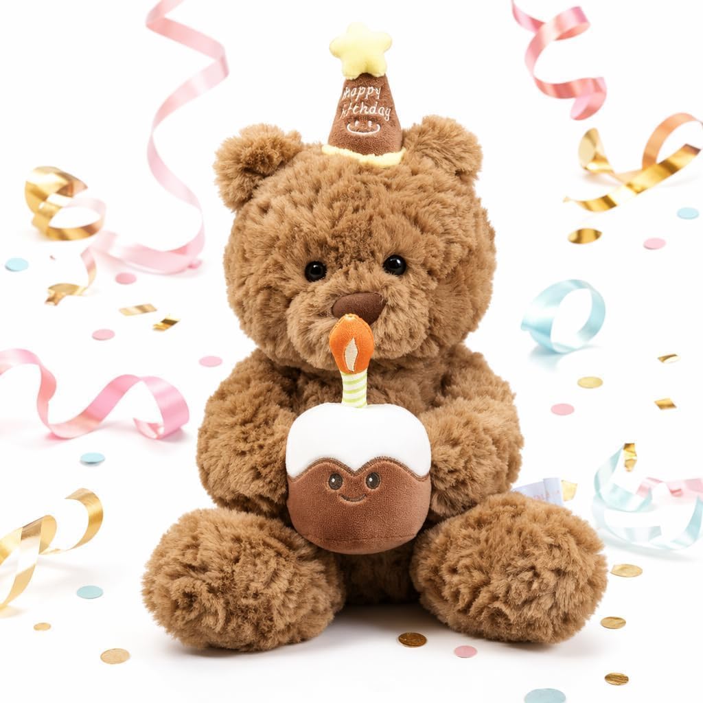 Efuwfugc Personalised Teddy Bear With Birthday Cake, 35cm Soft Plush Gift