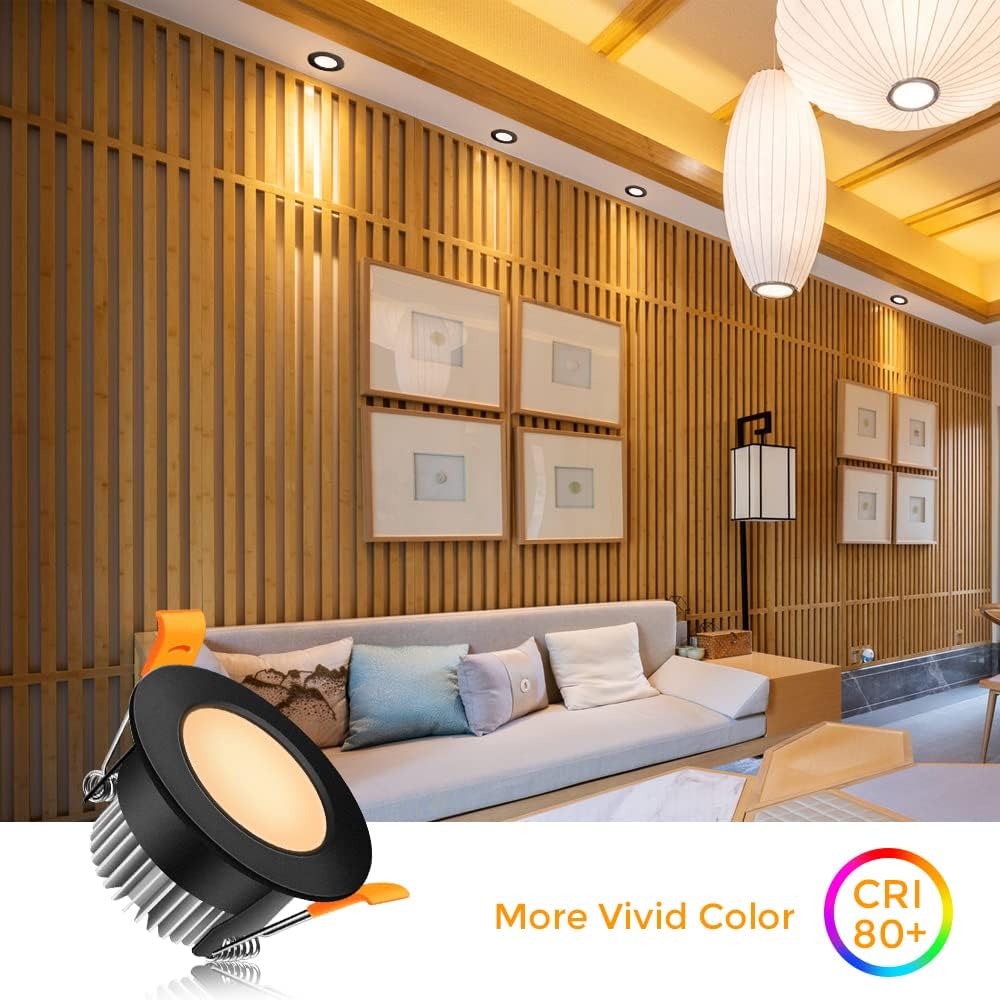 LEDLightsWorld 2 inch LED Recessed Lighting Dimmable Downlight, 3W(35W Equivalent), 3000K Warm White, Black LED Recessed Light with LED Driver (8 Pack)