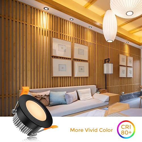 Miniatura 4 de Iluminación empotrable LED de 2 pulgadas, regulable, 3 W (equivalente a 35 W), luz blanca cálida de 3000 K, luz LED empotrable negra con controlador