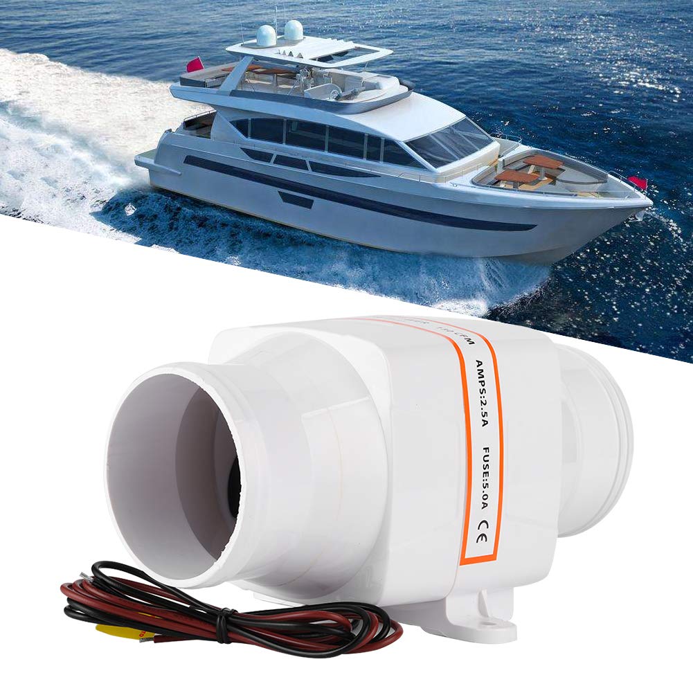 Soplador de sentina marina de 3 "en línea, soplador de sentina marina impermeable de 130 CFM con ventilador de ventilación silencioso fuerte, soplador de aire para barcos, yates, caravanas(12V)