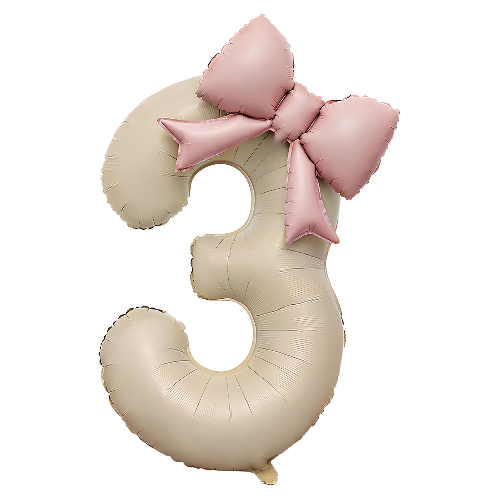 Number 3 Balloon, 40 Inch Foil Number Balloon with 21 Inch Pink Bow Balloon and Glue Dots, Giant Number Party Balloons for Celebration, Girl's Birthday Decorations