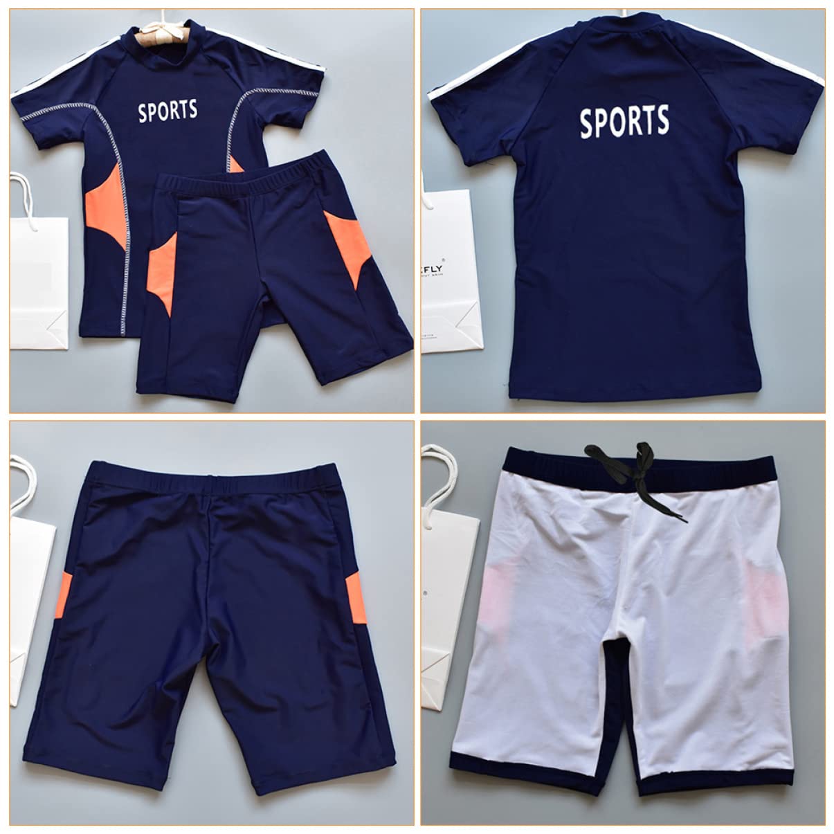 iplusmile Set di Costume da Bagno Due Pezzi per Ragazzo Protezione Solare Estiva in Blu, Design Chic in Nylon e Poliestere per Vacanze Estive e Piscina