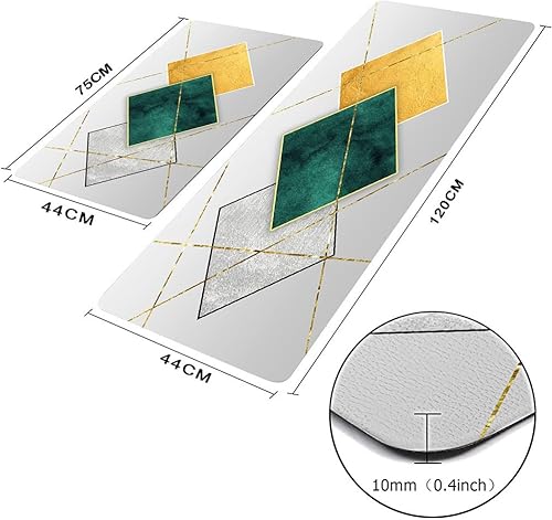 Miniatura 2 de EMMTEEY Alfombra de cocina negra de espuma viscoelástica alfombra de cocina moderna abstracta con marco griego geométrico y mármol de PVC tapete