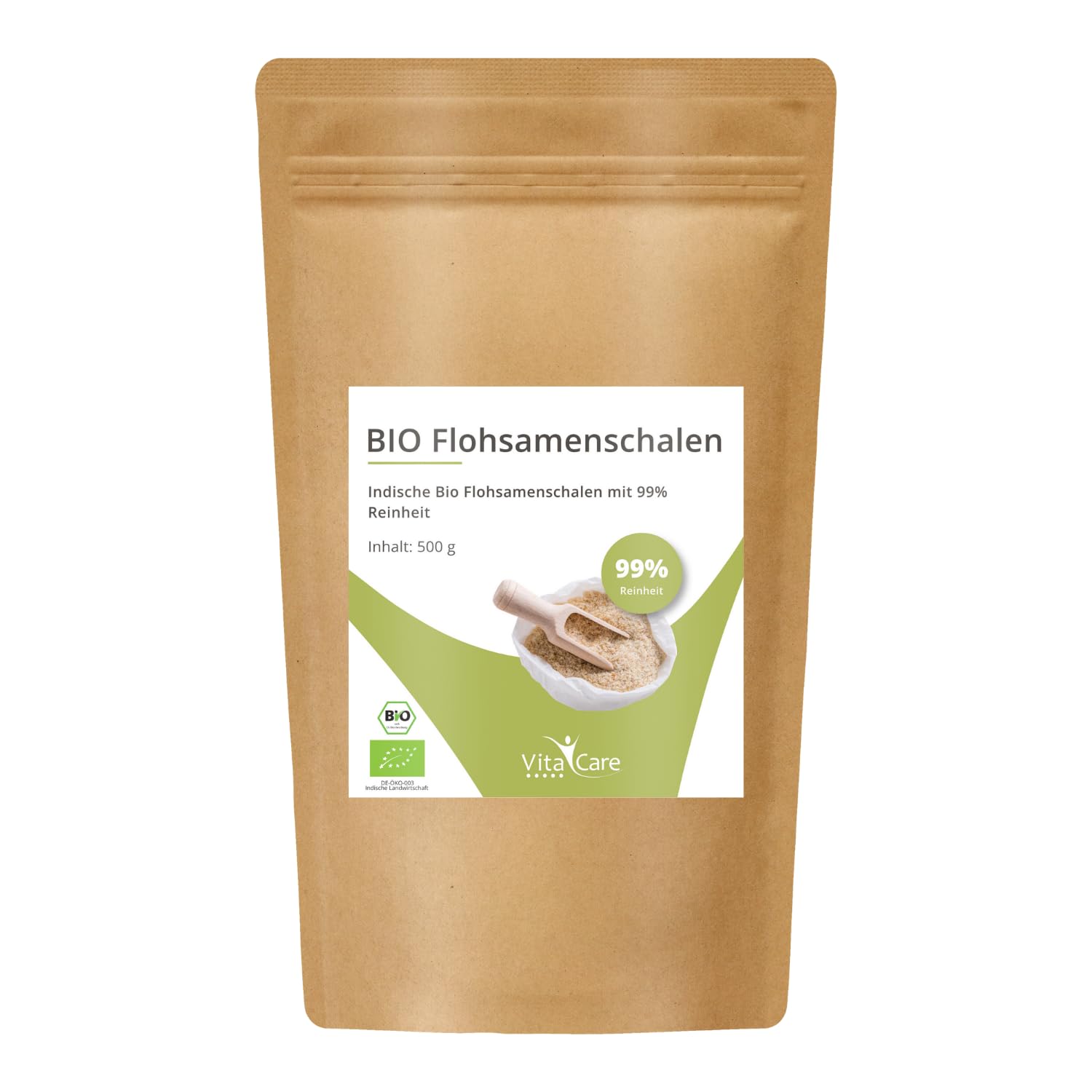 VitaCare, Cáscaras de Psyllium, Ricas en Fibra, Veganas y Sin Gluten, Favorecen la Digestión, Sin Sabor, 500 g