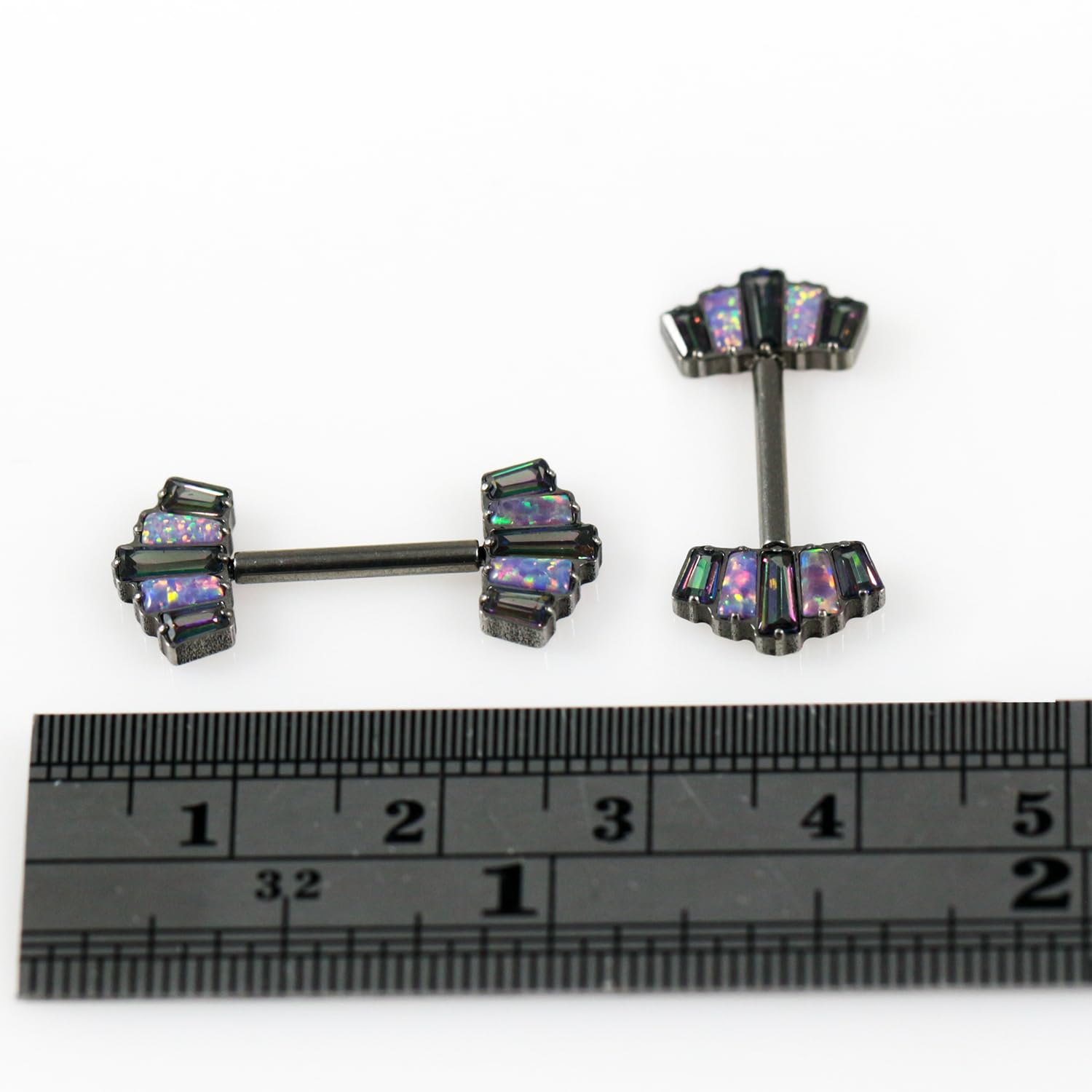 G23 Grade Titan Baguette Opal und Cz Edelstein 14 Gauge Brustwarzenpiercing Schmuck