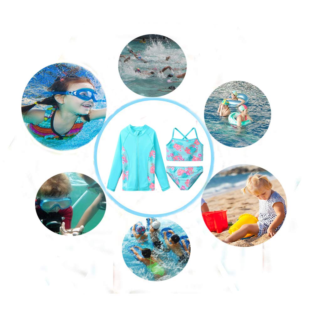 Traje de baño de 3 Piezas con protección contra erupciones UPF 50+ UV Surfing Sunsuit Jacket+Bikini +Bottom Kids Summer Beach Bathing Suit