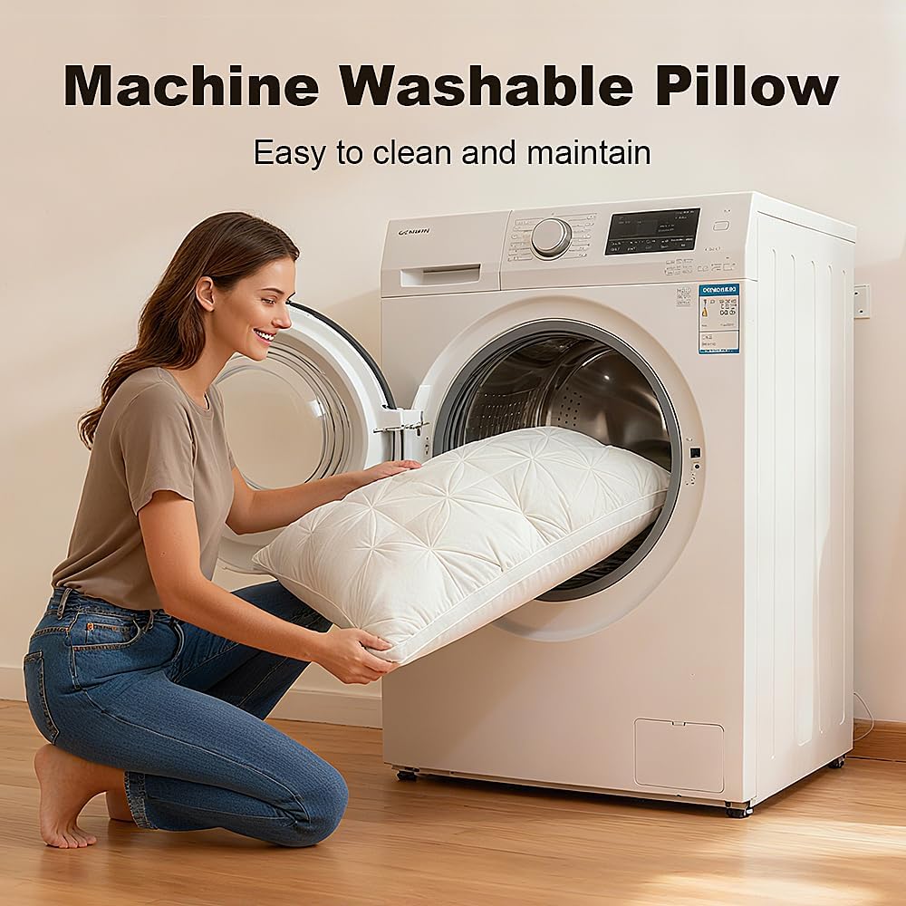 Shatex Hand-Tufted Pillow, Dual-Sided Design Hotel Quality Bed Pillow for Side, Back, and Stomach Sleepers, White, 28 x18 in (Single Pack)