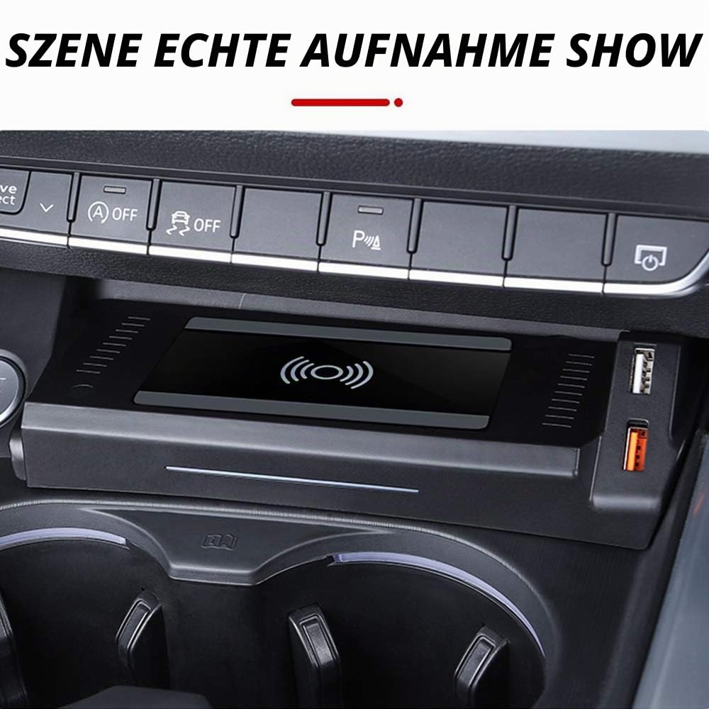 Braveking1 Kabelloses Ladegerät Auto für Audi A4 2019-2021 A5 2020 2021 S4 S5 2021 RS4 RS5 2019 2021 Center Console-Zubehörfeld, 15W Qi Wireless Schnell-ladegerät mit QC3.0 USB für iPhone Samsung