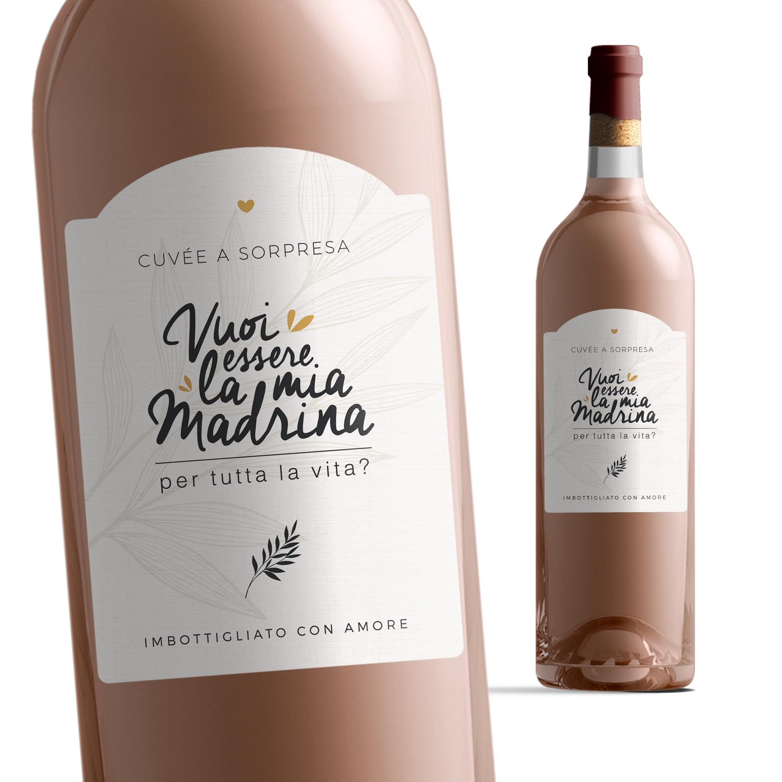 Manahia Set 2 Etichette Bottiglia Vino Padrini Vuoi essere il mio Padrino la mia Madrina Idea Originale per Chiedere e Annunciare il Battesimo Carta Strutturata