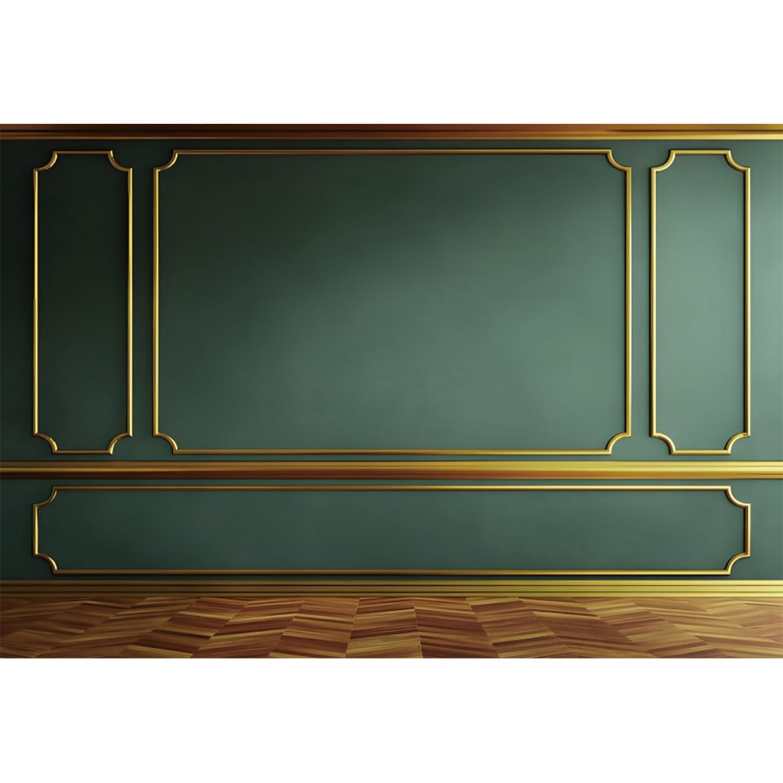 YongFoto 3x2m Parete interna Sfondo Fotografia Oro verde Stanza vuota interna Pavimento in legno Sfondo per affari Ufficio Soggiorno Studio fotografico di famiglia Prop per fotografo Immagini
