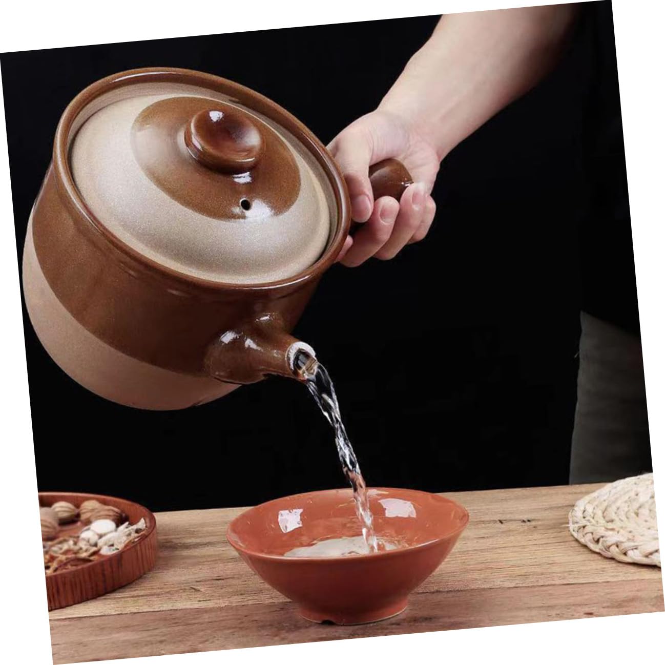 BESPORTBLE Pentola in Terracotta 1,5l per Medicina Cinese, Anti-scottatura, per Cottura a Vapore e Preparazione di Tisane Tradizionali in Cucina