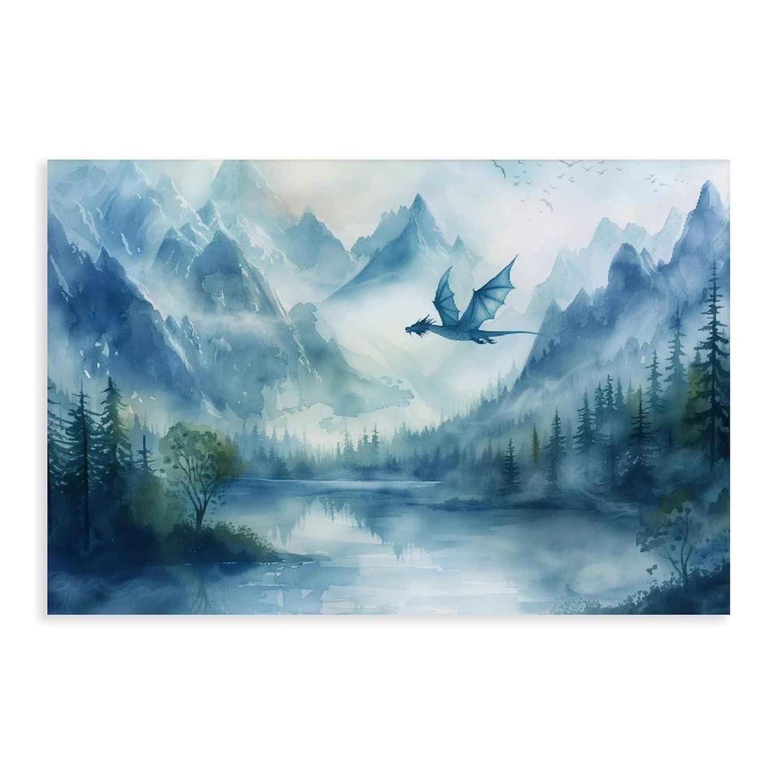 Bareronor Forest Dragon Watercolor Poster Canvas Poster Bedroom Decor Landscape Office Room Decor Gift 20" L X 30" W