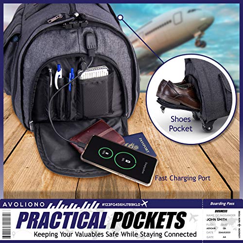 AVOLIONO Travel Bag Garment Bag Expandable Weekender Bag Wheeled Duffle Bag Convertible Hanging Suit Case Suit Bag for Men and Women