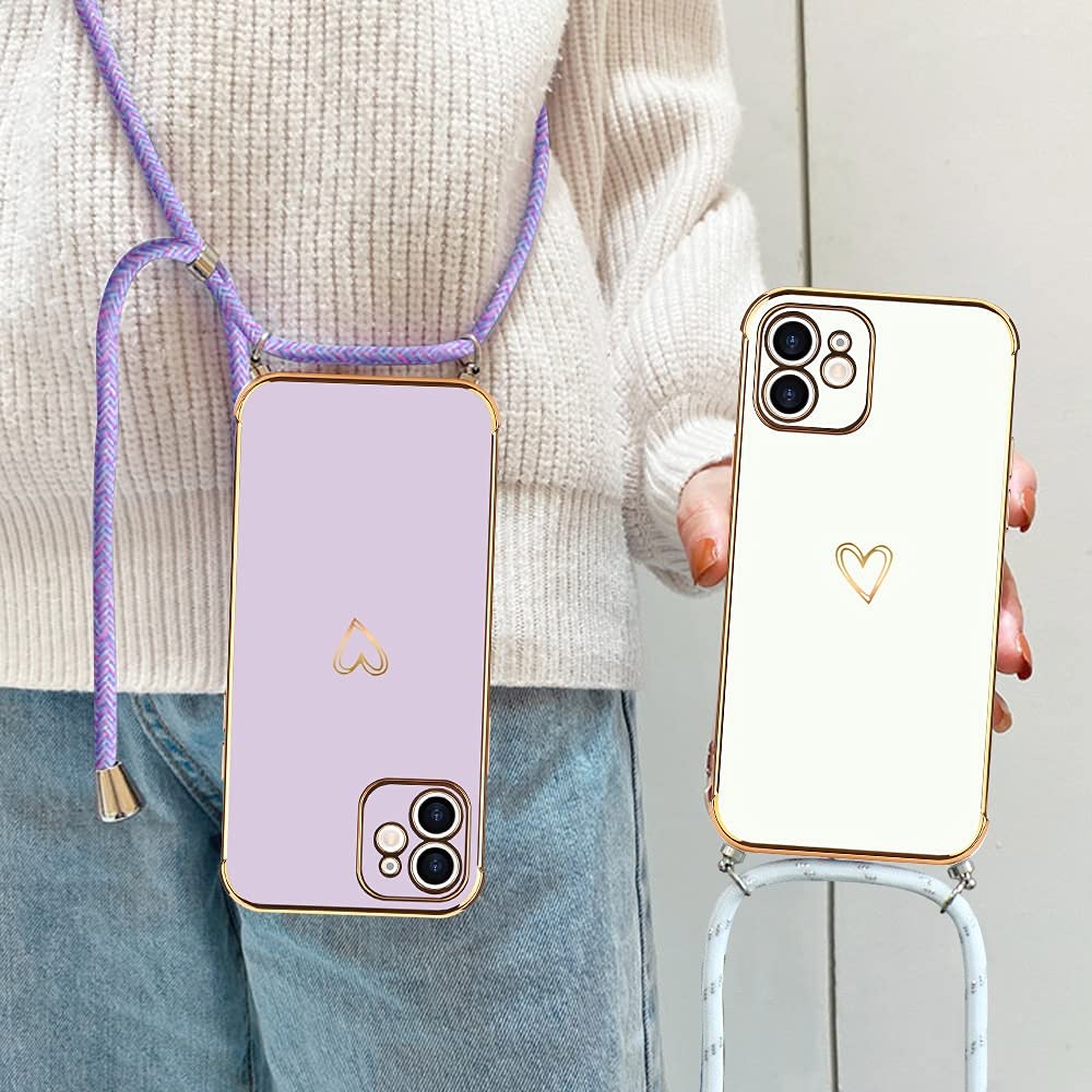 Lafunda Compatibile per iPhone 12 Cover amore cuore Custodia per Donne morbido silicone sottile Case con protezione fotocamera Dorata Placcatura Cornice Paraurti per iPhone 12 Blu