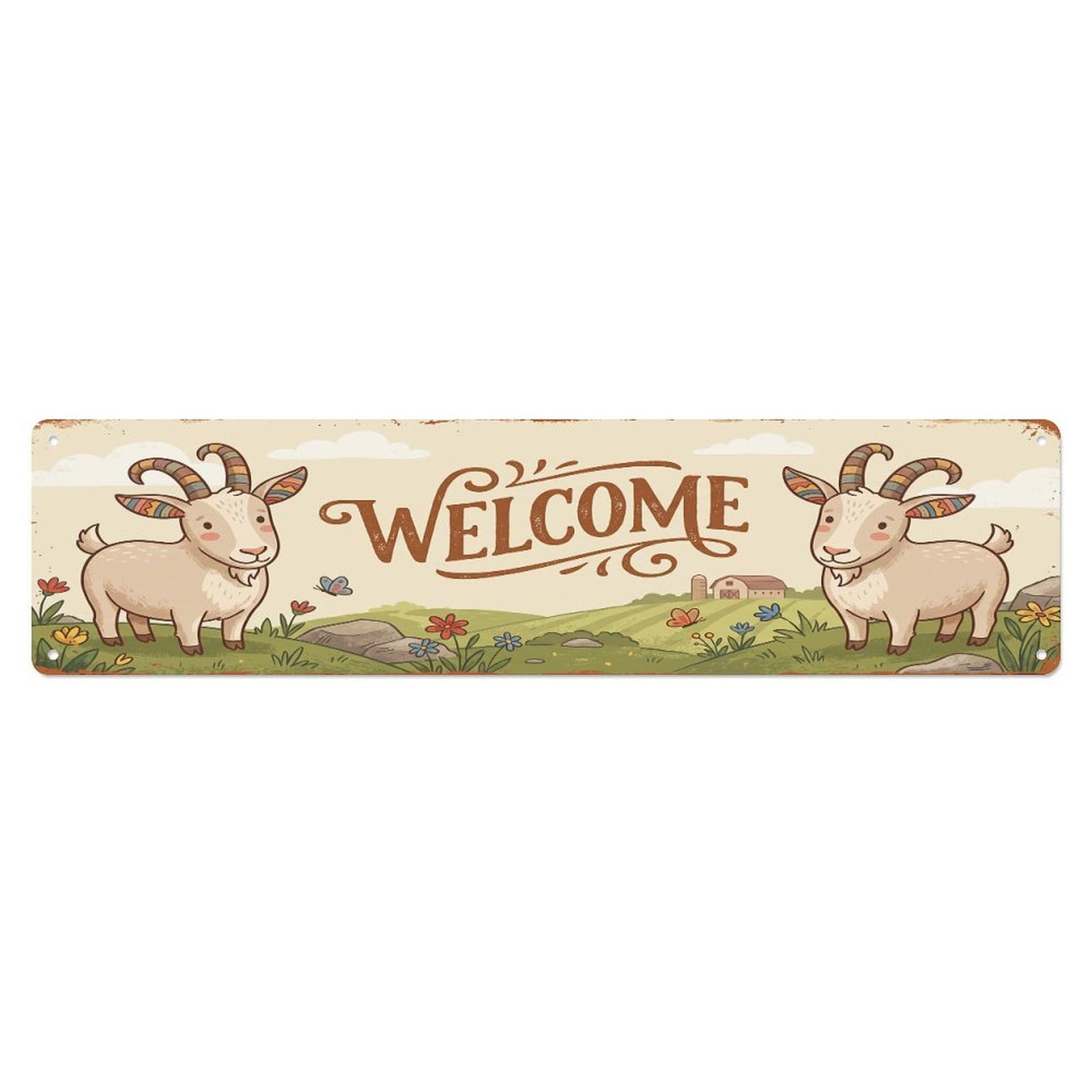 Cxhjca 4X16inch(10X40cm) Vintage Welcome Alpine Goat Dairy Metal Tin Sign