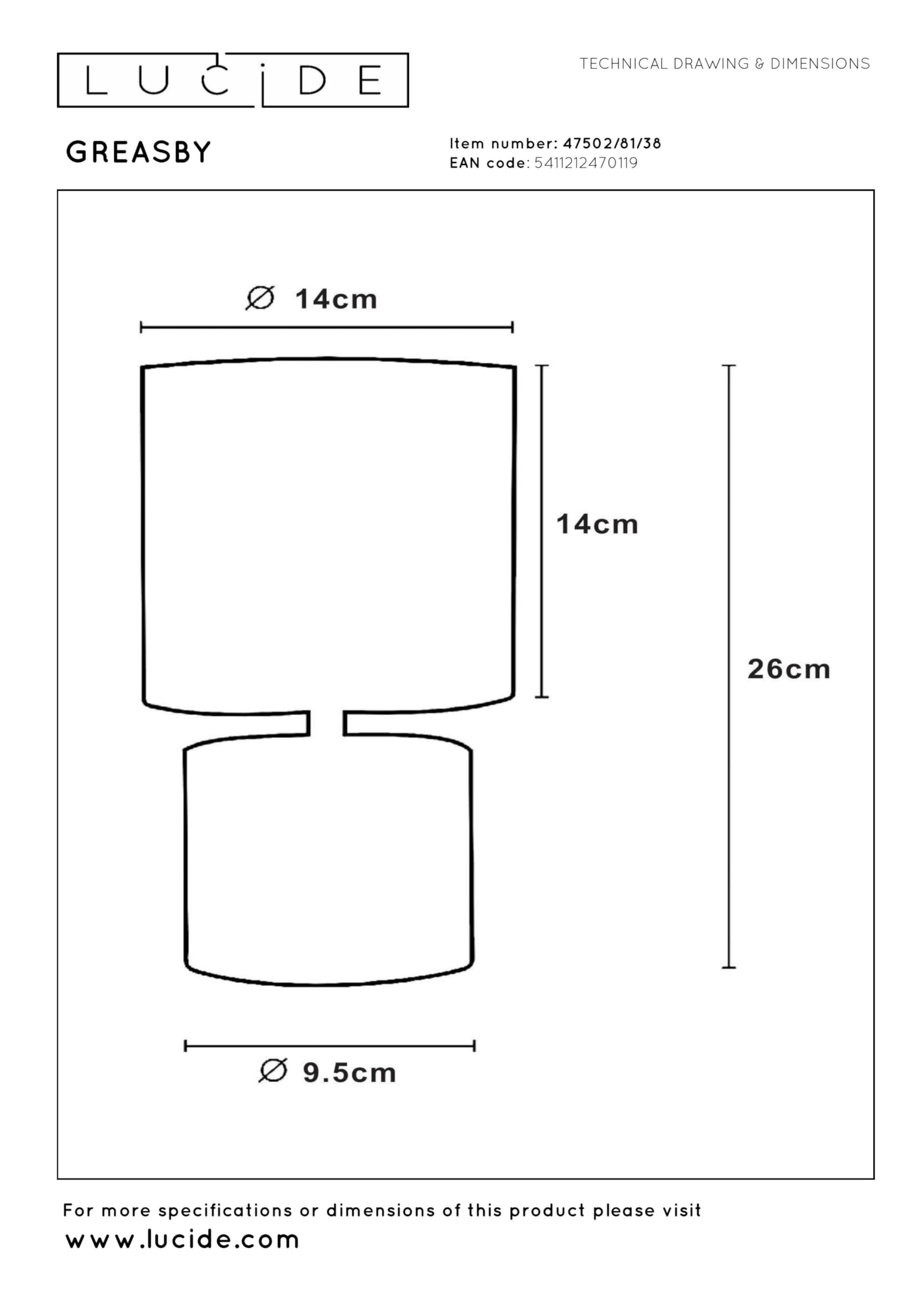 LUCIDE GREASBY - Lampe de table - Ø 14 cm - 1xE14 - Crème