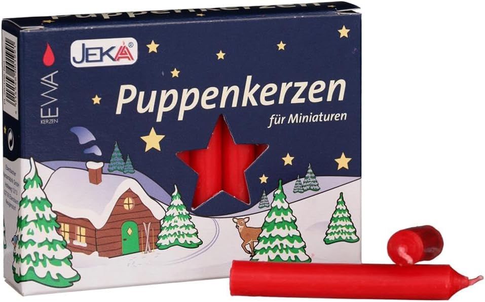 Jeka Puppenkerzen 10mm Small Candles, Box of 20, Red