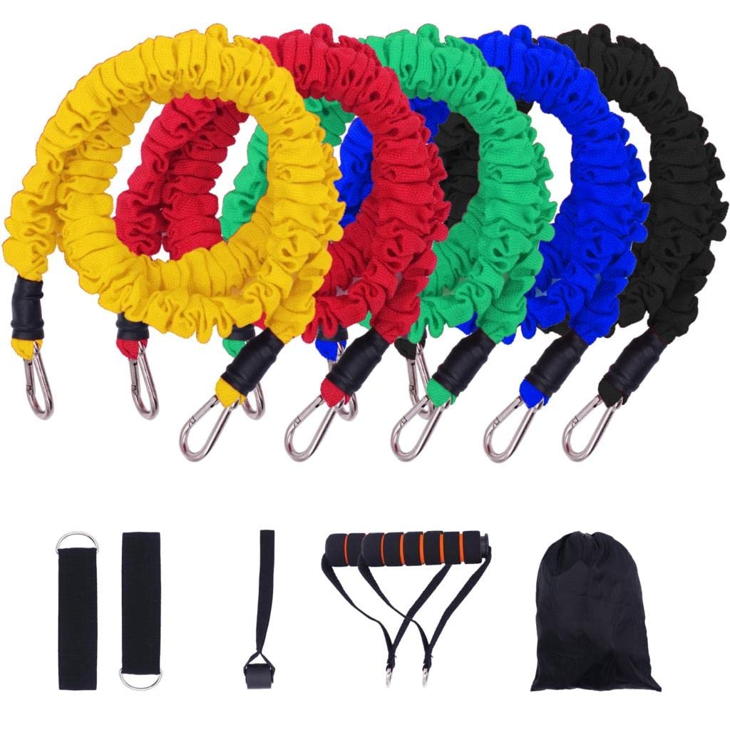 100-150LB Tube Resistance Bands Set with Protective Nylon Sleeves Fitness Elastic Bands for Home Training Workout Equipment Color