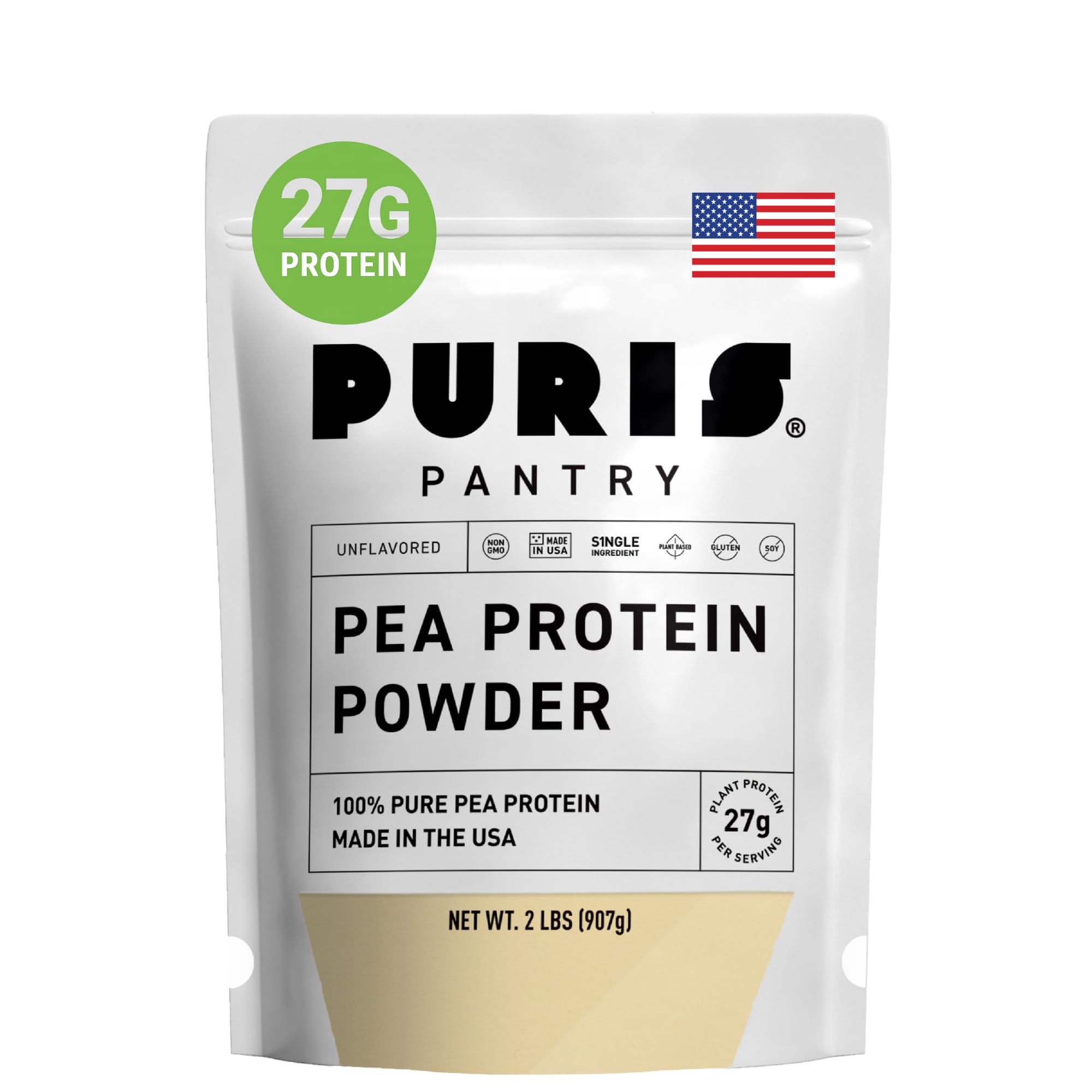 PURIS Vegan Pea Protein Powder, Unflavored, 27g Protein, Plant Based, 2 lb Unflavored 2 Pound (Pack of 1)