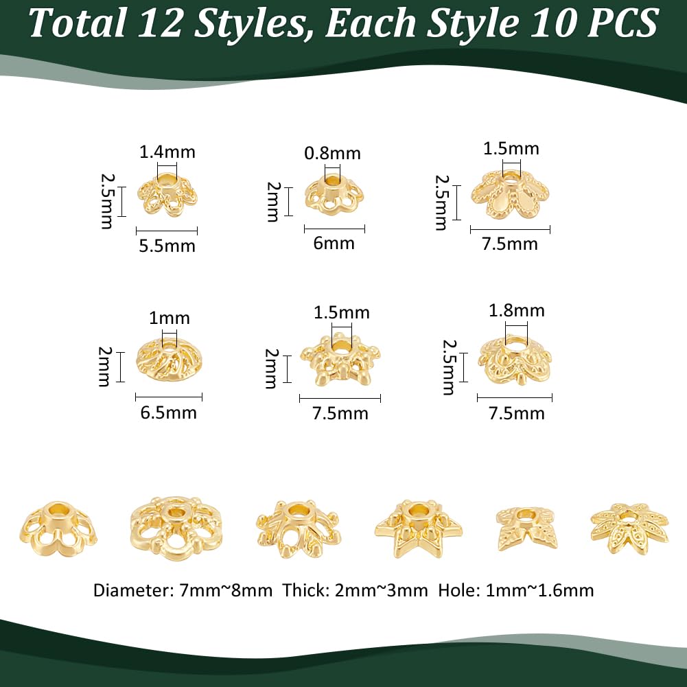UNICRAFTALE 120Pcs 12 Styles Flower Bead End Caps, 18K Gold Plated Alloy Spacer Beads, Loose Spacer Beads - Image 3