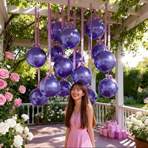 Image of 14 Pcs Purple Round Foil Balloons 22 /15 /10 4D Ball Balloons Light Baby Lavender Purple Metallic Balloon Ornament Mylar Balloon for Birthday Graduation Wedding Anniversary Disco Party Decor