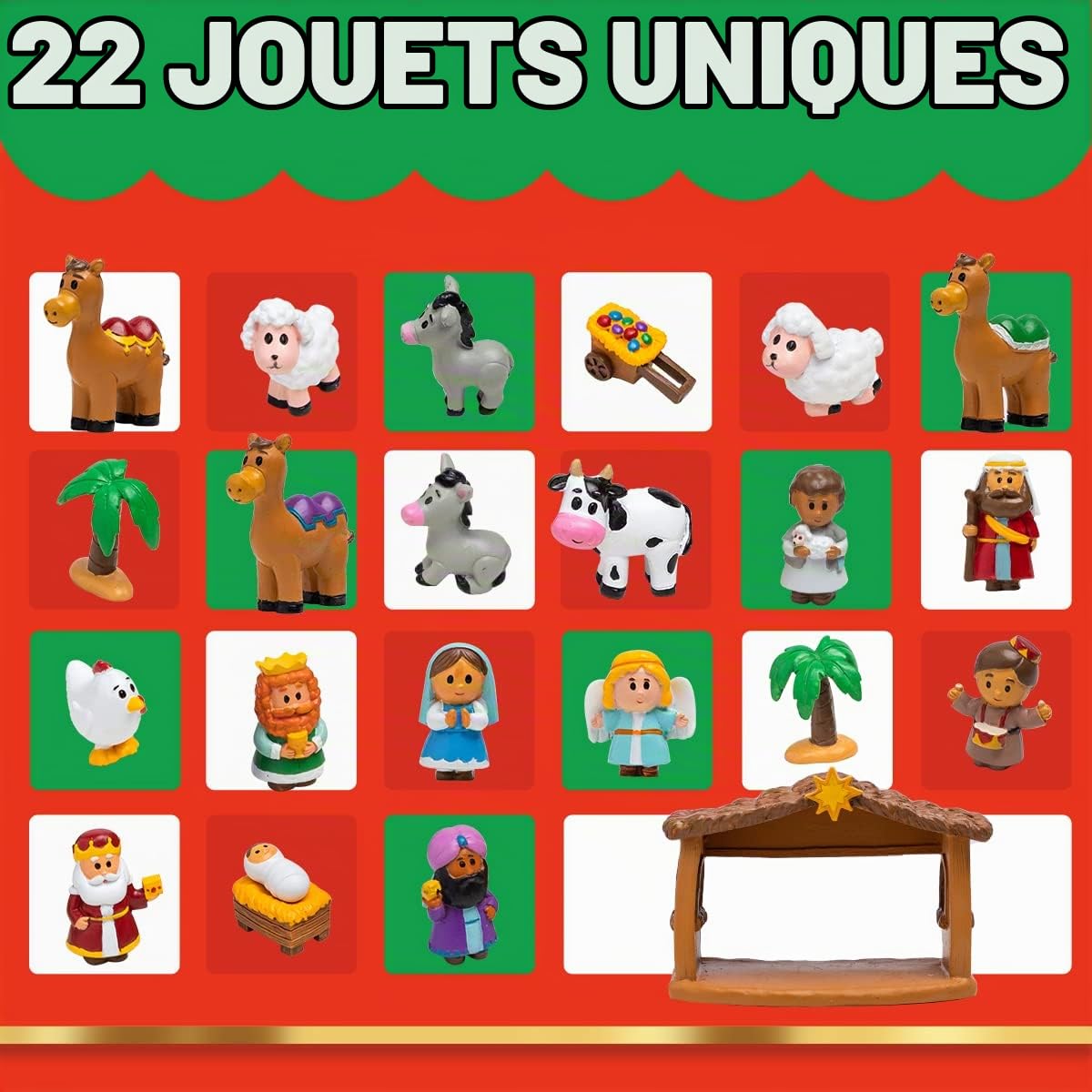 JOYIN 24 Pièces Calendrier de l'Avent de Noël 2025 Jouets Miniatures Ensemble de Figurines de la Nativité, Ensemble de Jeu de la Nativité, Calendrier du Enfants Cadeau de Fête de Noël