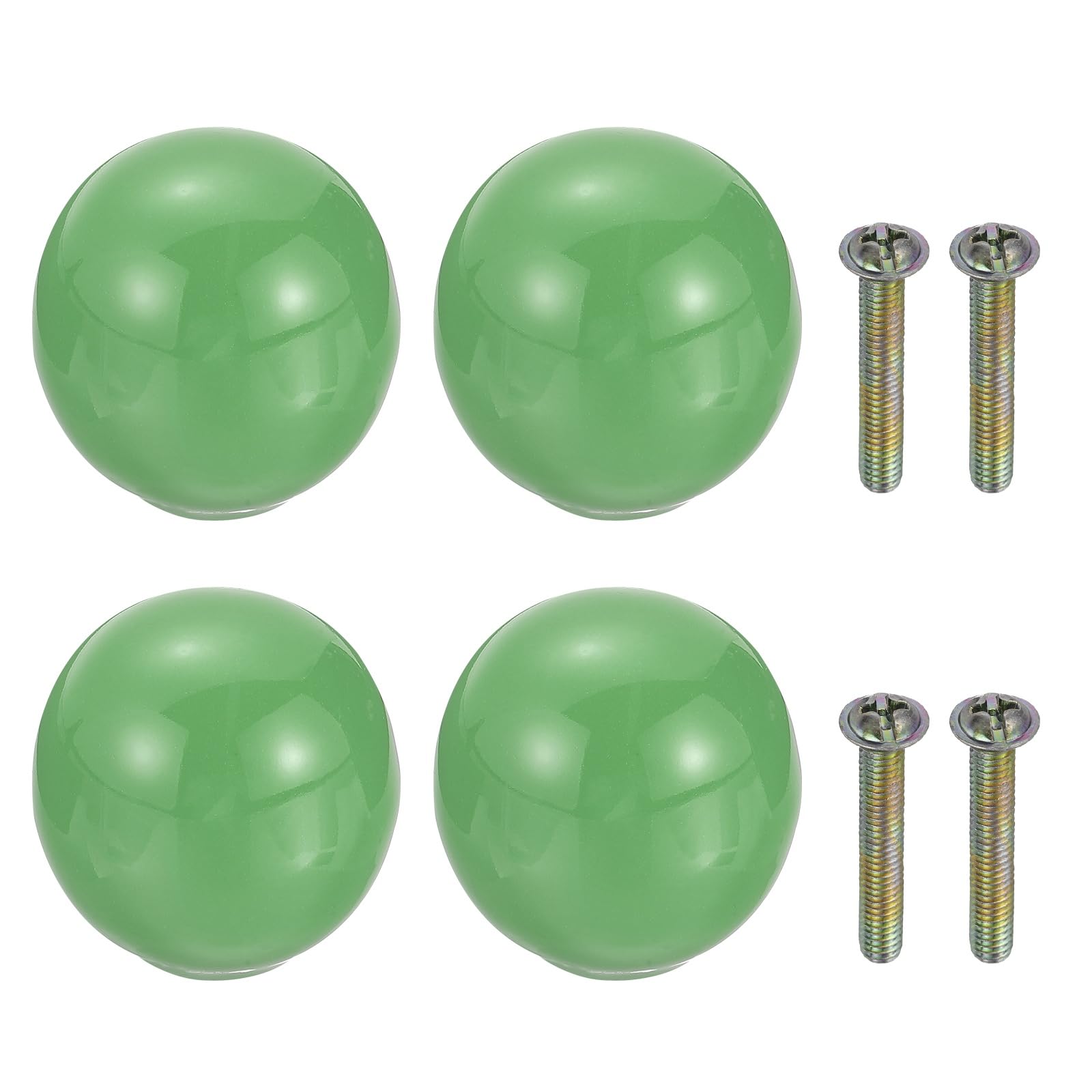 sourcing map 4Pcs Ceramic Knobs, 33mm/1.3" Round Door Pull Knob with Screws Drawer Pull Handles Cute Ceramic Drawer Pulls for Kitchen Bedroom Wardrobe Furniture Cupboard Closet, Green