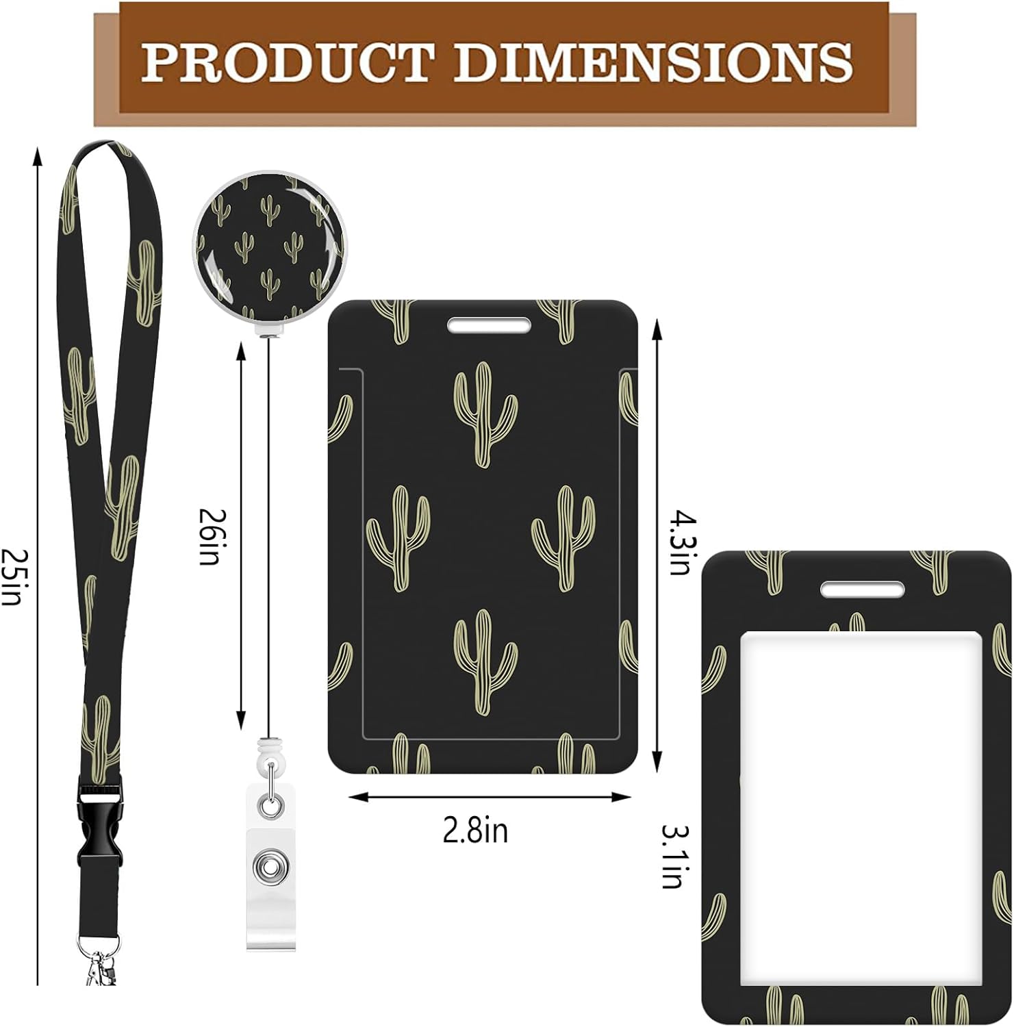 ID Badge Holder with Lanyard, Retractable Badge Holders Reels with Lanyards Adjustable, for Women Kids Teacher Nurses Doctor Student Gifts(Cute Boho Cactus) - Image 5