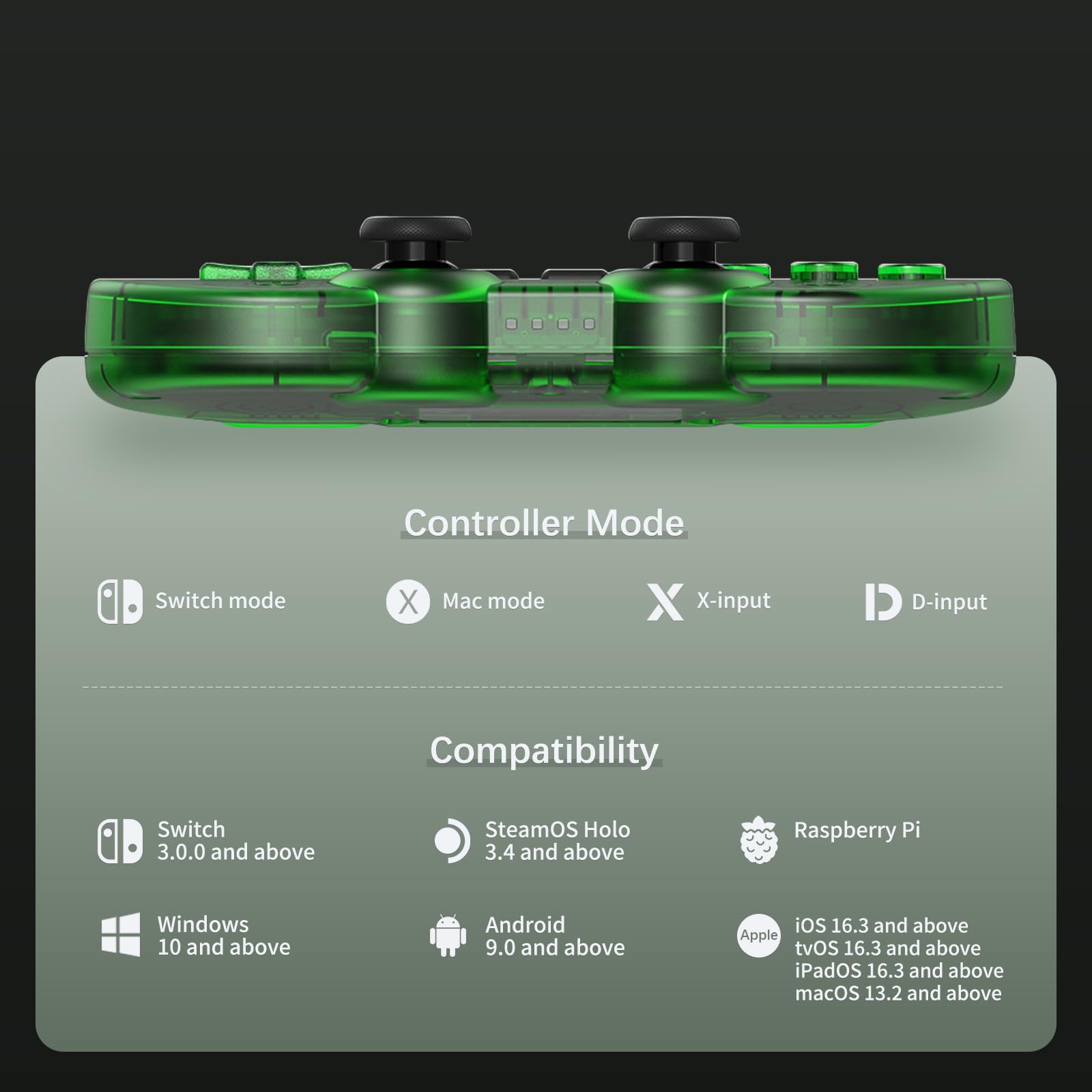 8Bitdo SN30 Pro Controller Bluetooth, Joystick ad Effetto Hall, Controller Giocare Compatibile con Switch, Apple, Windows, Steam Deck, Android e Raspberry Pi (Verde)