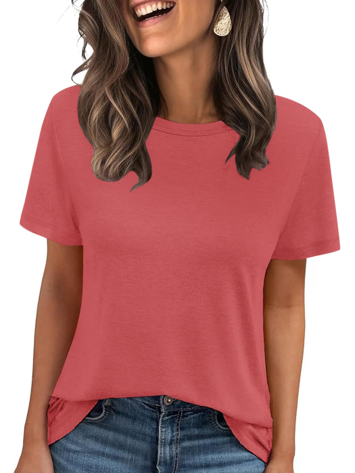 Cuptacc Tshirt Damen Sommer Basic Shirt Oberteile Damen Rundhals Kurzarm Einfarbig Casual Top