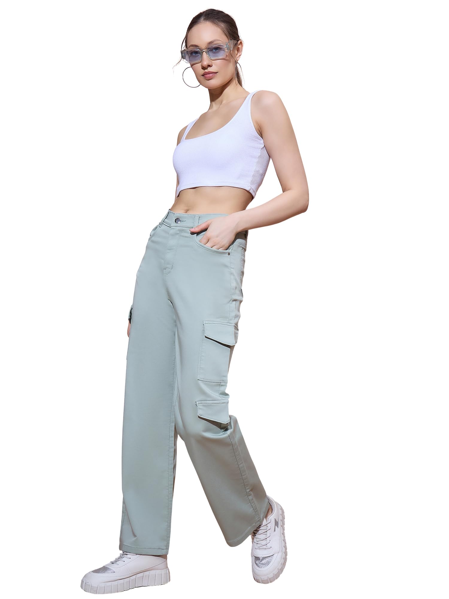 double knot Straight Fit Cargo Jeans | Mid-Rise Stretch Colored Denim-picture-32