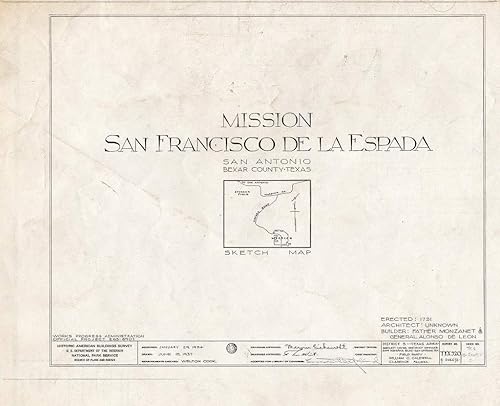 Historic Pictoric  Blueprint HABS TEX,15-SANT.V,2- (Sheet 0 of 4) - Mission San Francisco de la Espada, Berg's Mill Community, San Antonio, Bexar