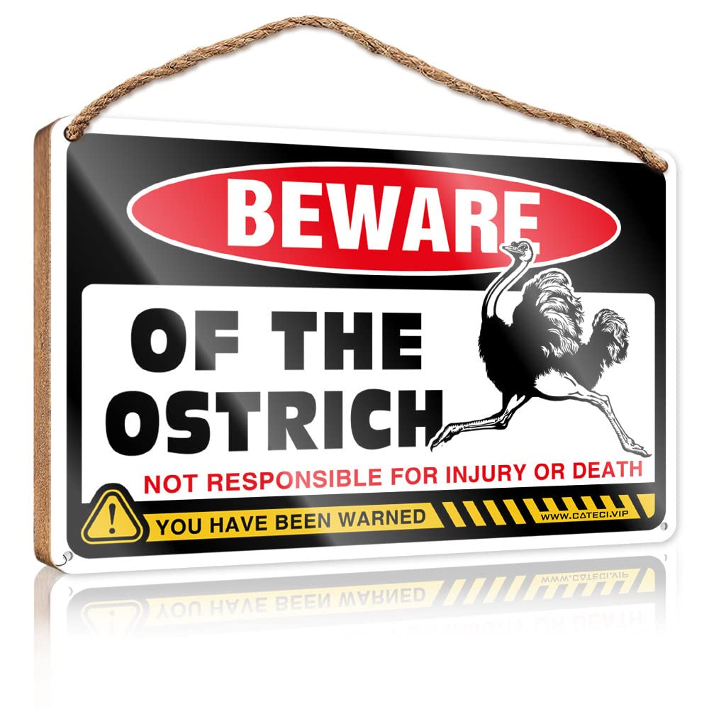 HELIOFORGE Hanging Wooden Sign Diy Beware Of Ostrich Wooden Sign(23X35CM)