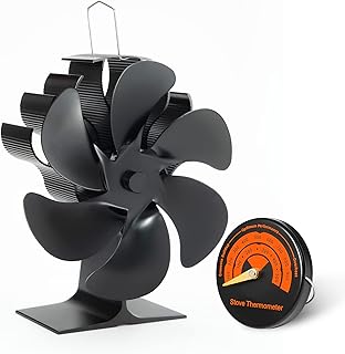 Wood Stove Fan Heat Powered Stove Fan, Fireplace Fan Stove Fan Non Electric, Thermal Fan Eco Fans for Wood Burning Stove/Pellet/Log Burner, w/Wood Stove Accessories Thermometer