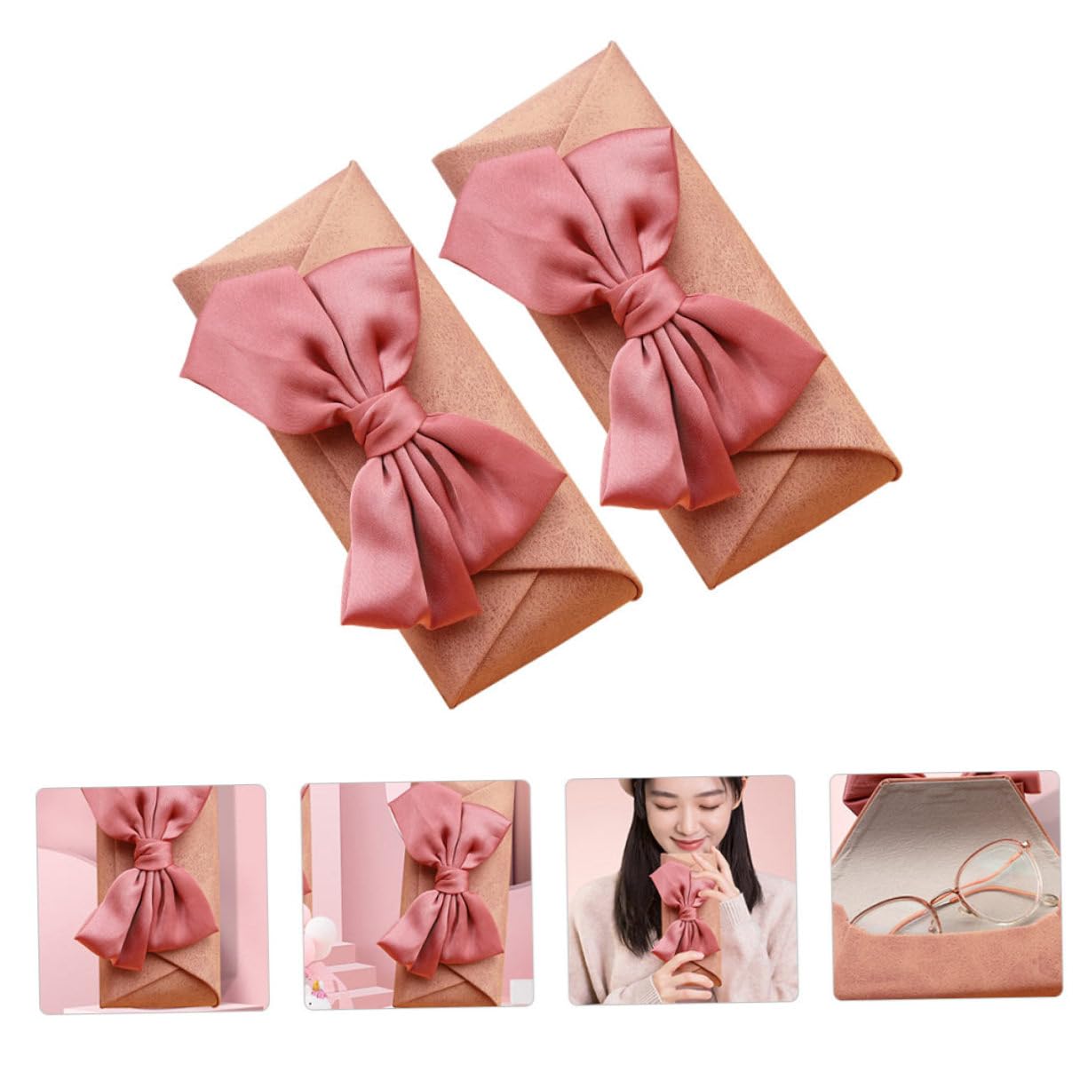 GALPADA 4pezzi Eleganti Scatole Per Occhiali Con Fiocco Custodie Portaocchiali Resistenti e Compatte Per Studenti Rosa