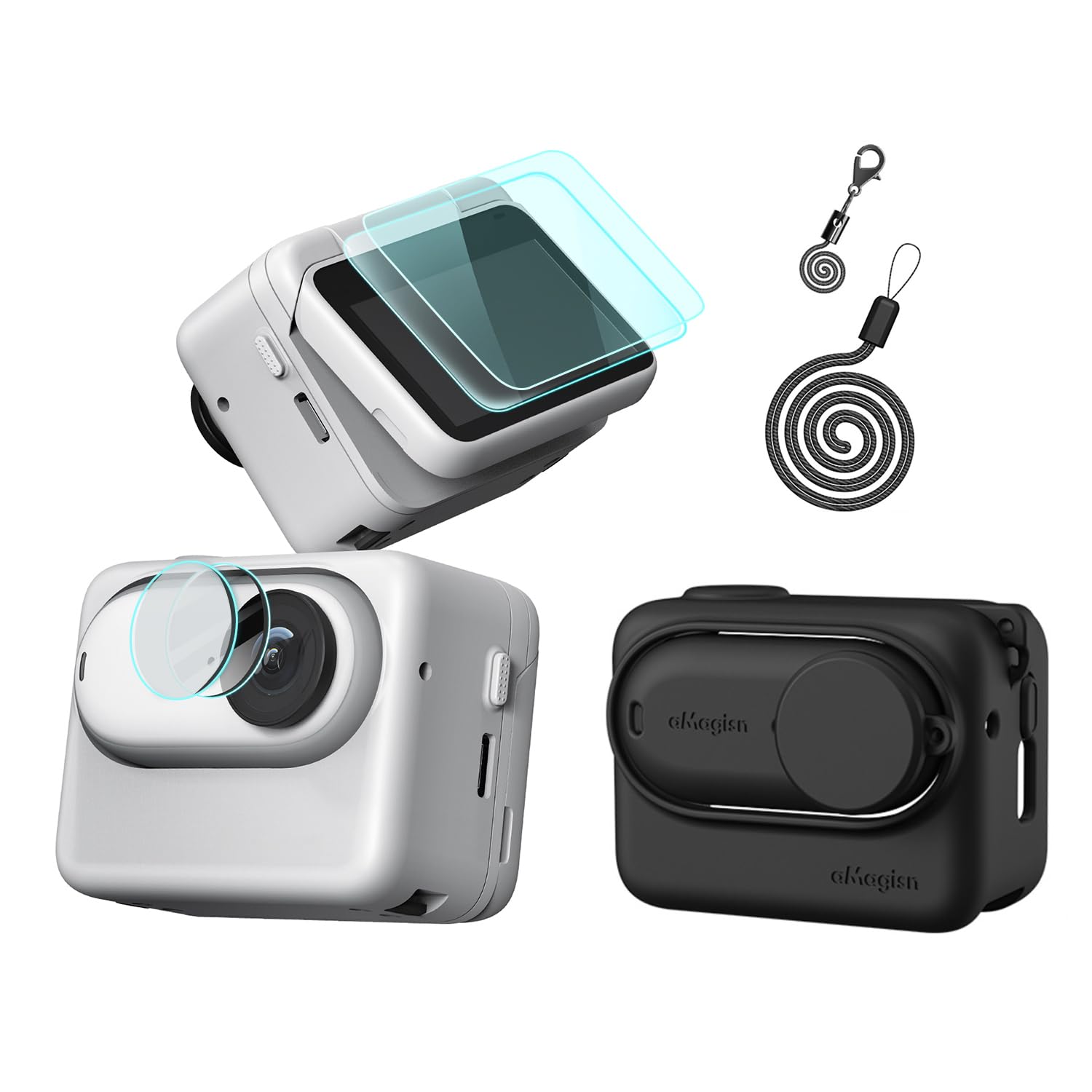 Rszfnjxry Silicone Protective Cover Case,Screen and Lens Protector for Insta360 GO 3(Black)